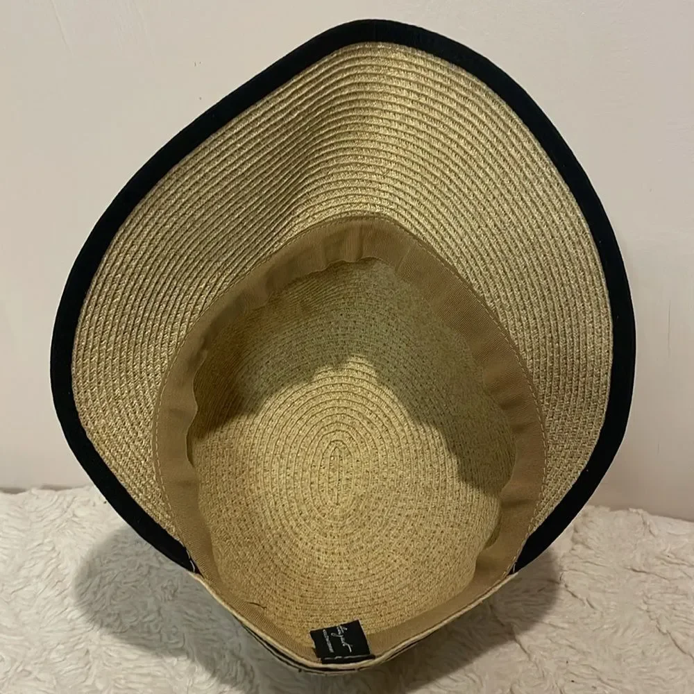 August Hat Company- Front Brim Sunhat Paper Tan Black Trim Beach Resort- O/S
